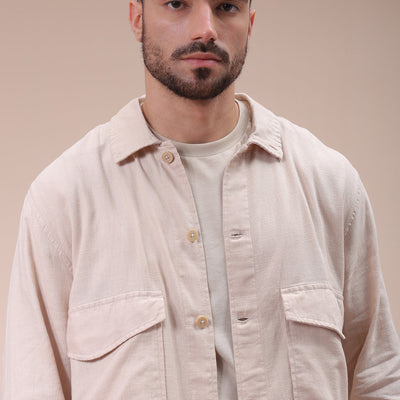 Men's Khaki Regular Fit Solid Overshirt