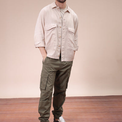 Men's Khaki Regular Fit Solid Overshirt