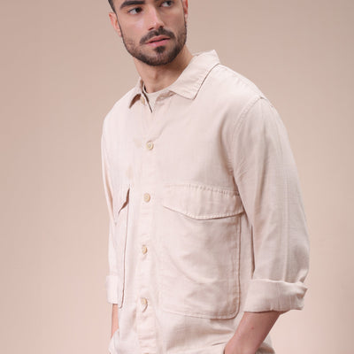 Men's Khaki Regular Fit Solid Overshirt