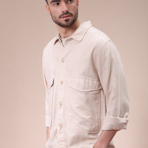Men's Khaki Regular Fit Solid Overshirt