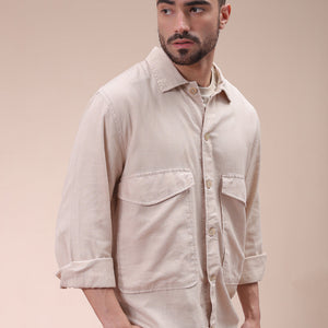 Men's Khaki Regular Fit Solid Overshirt