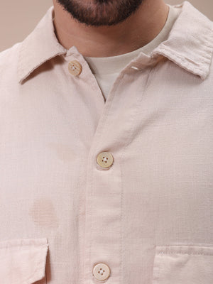 Men's Khaki Regular Fit Solid Overshirt