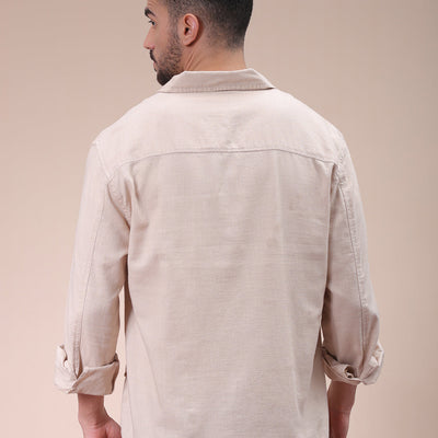 Men's Khaki Regular Fit Solid Overshirt
