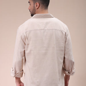Men's Khaki Regular Fit Solid Overshirt