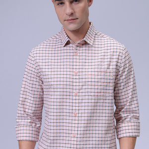 Men's Orange Slim Fit Checkered Textured Casual Shirt
