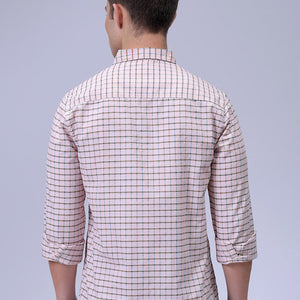 Men's Orange Slim Fit Checkered Textured Casual Shirt