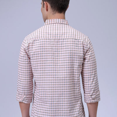 Men's Orange Slim Fit Checkered Textured Casual Shirt
