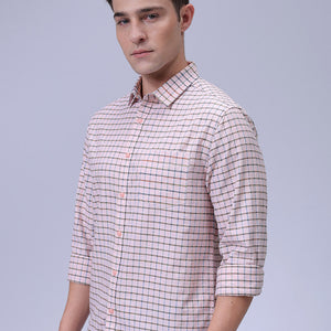 Men's Orange Slim Fit Checkered Textured Casual Shirt