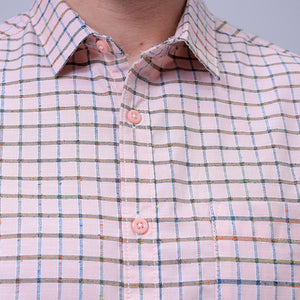 Men's Orange Slim Fit Checkered Textured Casual Shirt