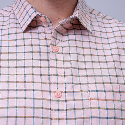 Men's Orange Slim Fit Checkered Textured Casual Shirt