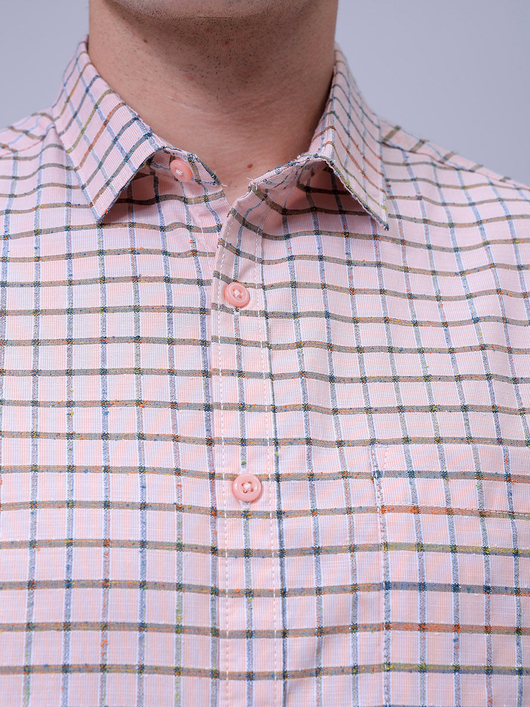 Men's Orange Slim Fit Checkered Textured Casual Shirt