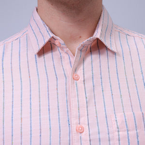 Men's Orange Slim Fit Striped Textured Casual Shirt