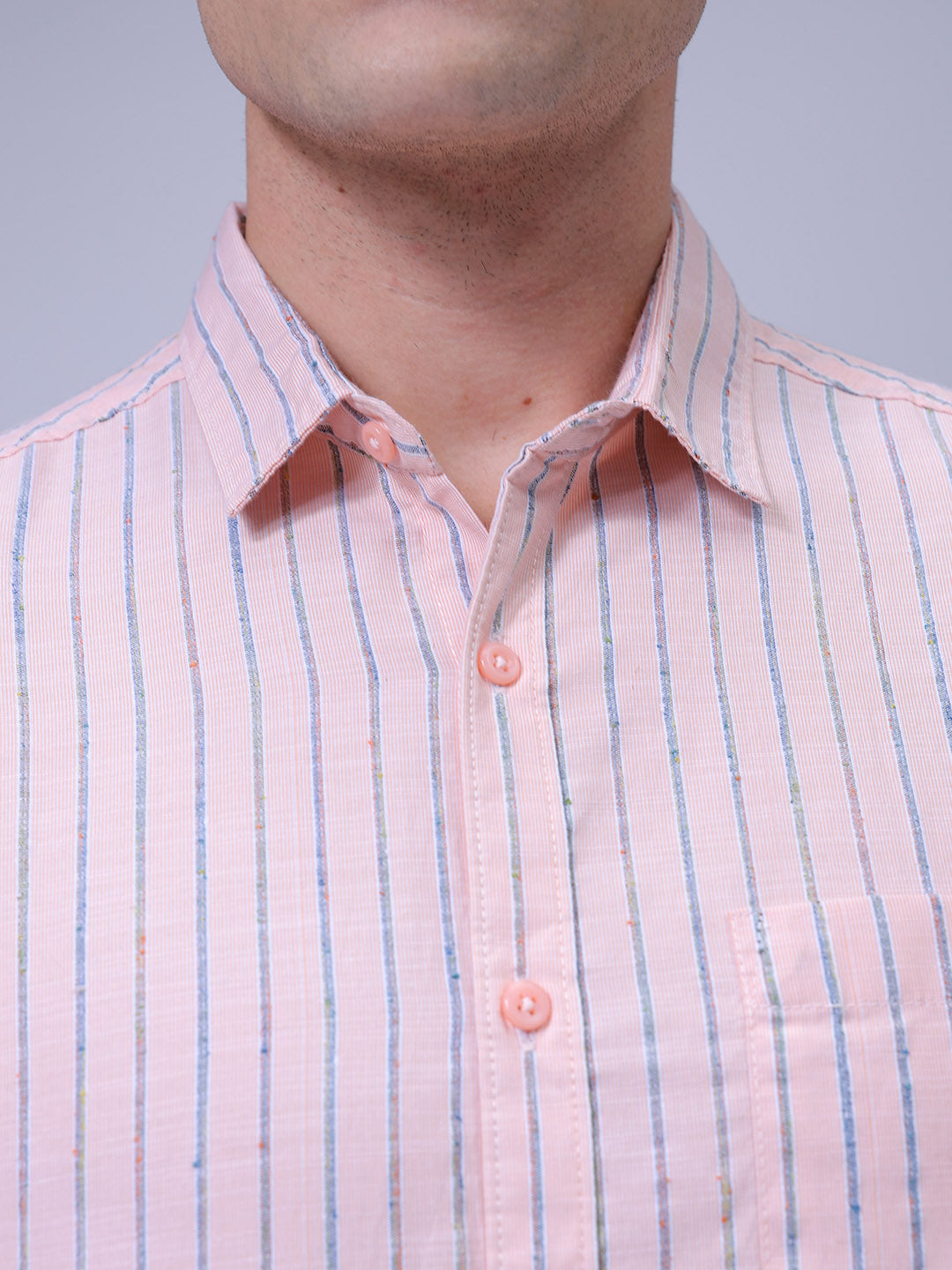 Men's Orange Slim Fit Striped Textured Casual Shirt