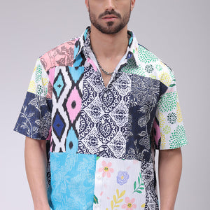 Men's Multicolor Boxy Fit Patched Shirt