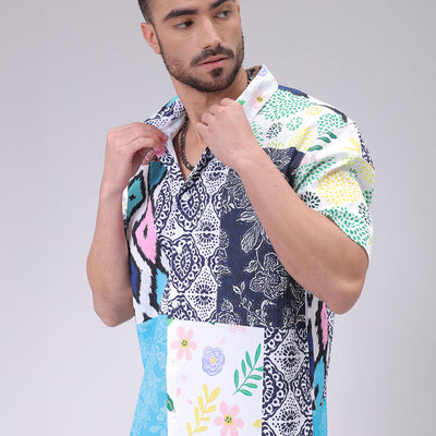 Men's Multicolor Boxy Fit Patched Shirt