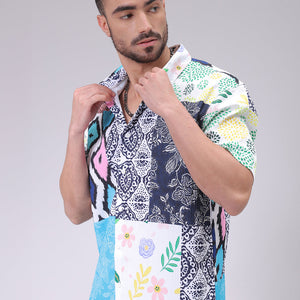 Men's Multicolor Boxy Fit Patched Shirt