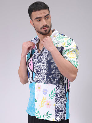 Men's Multicolor Boxy Fit Patched Shirt