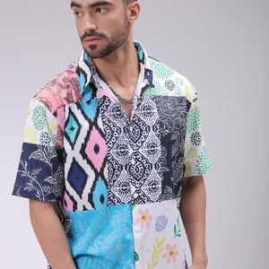 Men's Multicolor Boxy Fit Patched Shirt