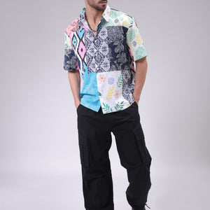 Men's Multicolor Boxy Fit Patched Shirt
