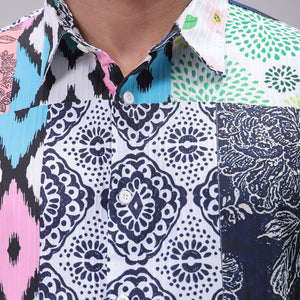 Men's Multicolor Boxy Fit Patched Shirt