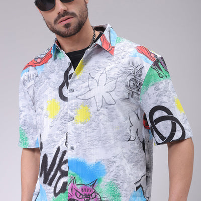 Men's Grey Boxy Fit Character Shirt