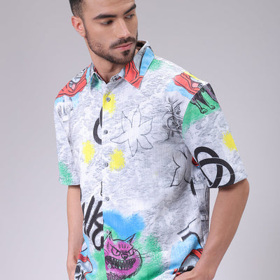 Men's Grey Boxy Fit Character Shirt