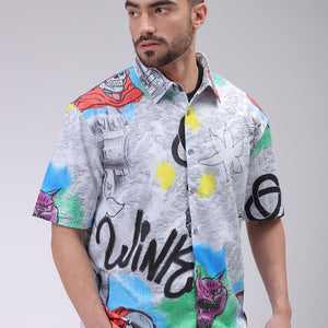 Men's Grey Boxy Fit Character Shirt