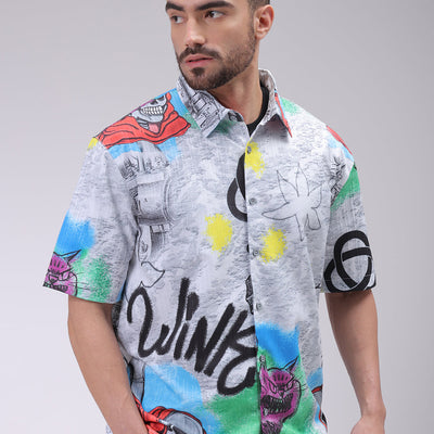 Men's Grey Boxy Fit Character Shirt