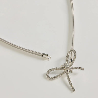 Gleaming Chic Rhinestone Bow Metal Coil Belt