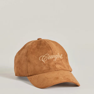 Faux Suede Cowgirl Script Baseball Cap