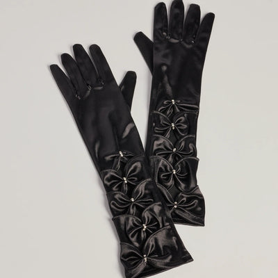 Vintage Charm Satin Rhinestone Bow Gloves