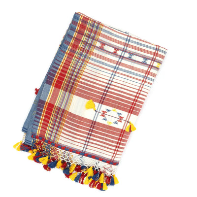 White Handloom Bhujodi Cotton Saree With Checks