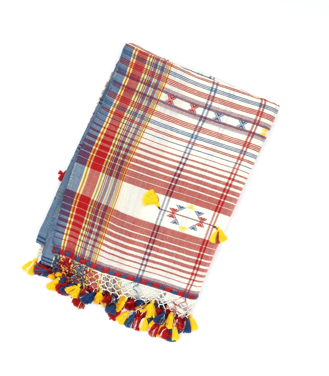 White Handloom Bhujodi Cotton Saree With Checks