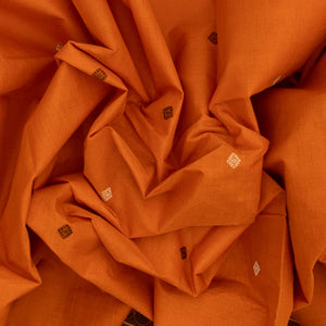 Orange Handloom Kanchi Cotton Saree With Diamond Motifs