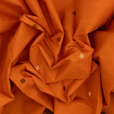 Orange Handloom Kanchi Cotton Saree With Diamond Motifs