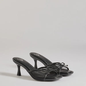Adorable Bow Detail Mesh Strap Stiletto Mules