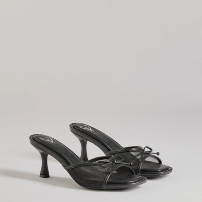 Adorable Bow Detail Mesh Strap Stiletto Mules
