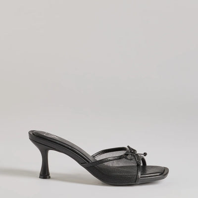 Adorable Bow Detail Mesh Strap Stiletto Mules