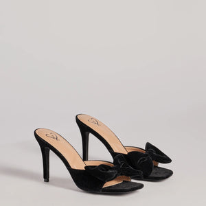 Adorably Luxe Velvet Bow Strap Stiletto Mules