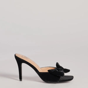 Adorably Luxe Velvet Bow Strap Stiletto Mules