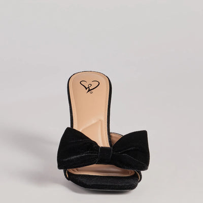Adorably Luxe Velvet Bow Strap Stiletto Mules