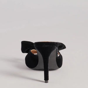 Adorably Luxe Velvet Bow Strap Stiletto Mules