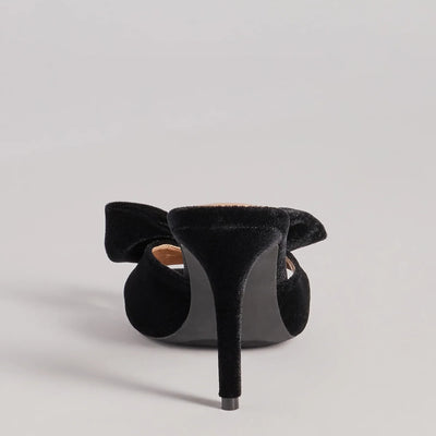 Adorably Luxe Velvet Bow Strap Stiletto Mules