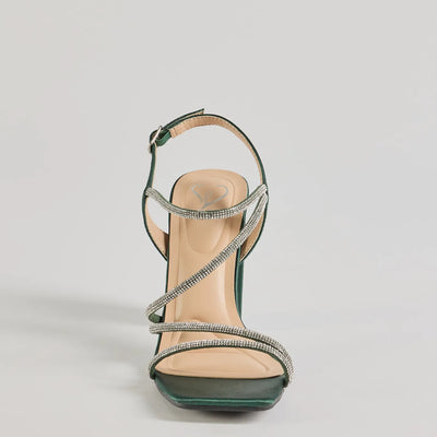 Glam Status Rhinestone Glitter Mesh Block Heels