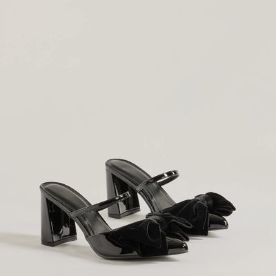 Classy Chic Bow Faux Leather Block Heels