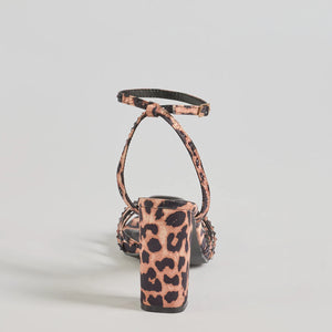 Sassy Rhinestone Strappy Leopard Print Block Heels