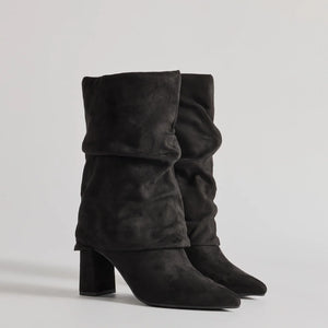 Fab Faux Suede Fold-Over Mid-Calf Boots