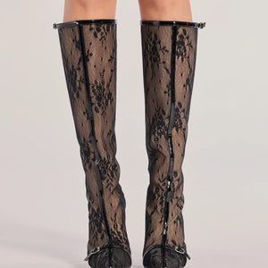 Sultry Strut Sheer Lace Under-The-Knee Boots
