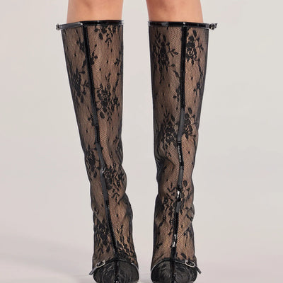 Sultry Strut Sheer Lace Under-The-Knee Boots