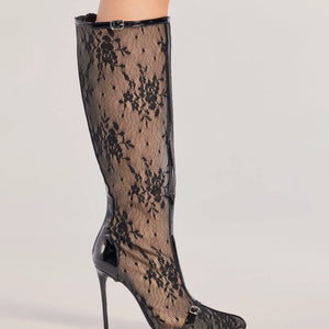 Sultry Strut Sheer Lace Under-The-Knee Boots
